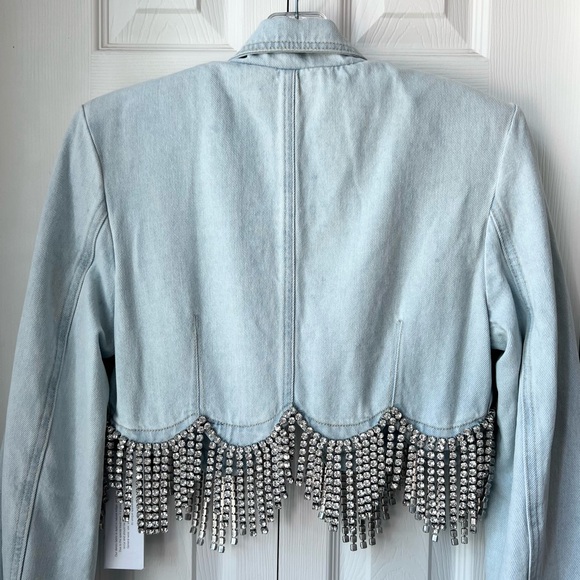 ⚡️⚡️AREA Scalloped Embellished Cropped Denim Jacket in Pale Blue, Size 4,NWT - Picture 14 of 17